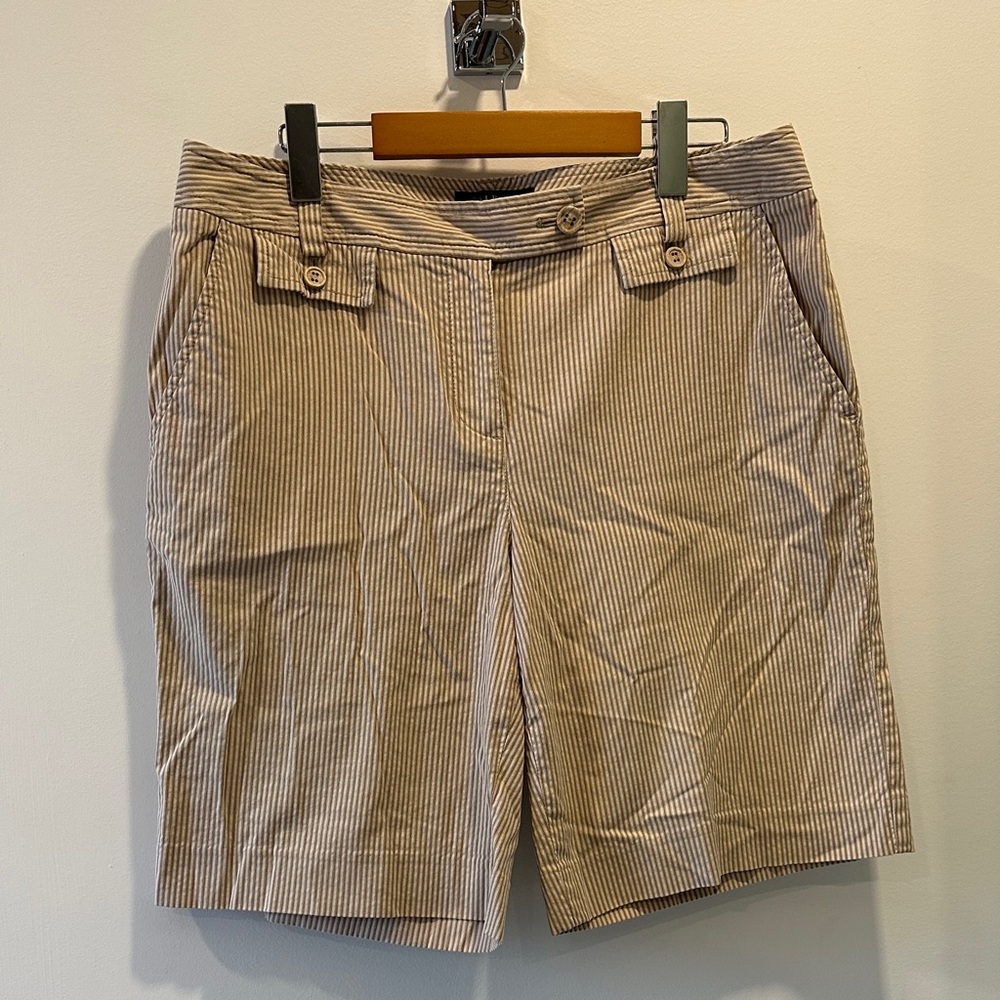 Talbots Beige and White Pinstripe Bermuda Shorts